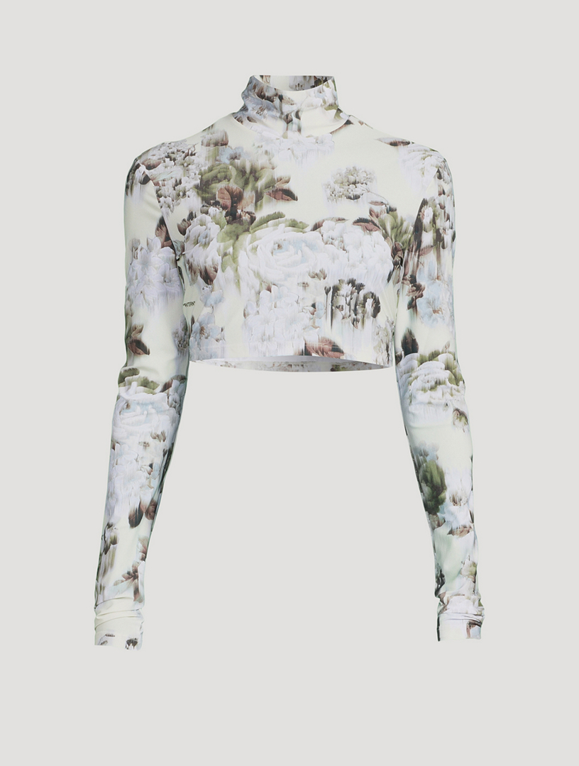 Women's Floral Turtleneck Top - Off-White