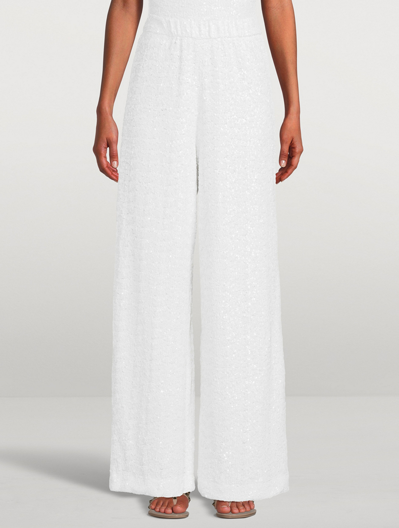 Sequin-Embellished Wide-Leg Pants
