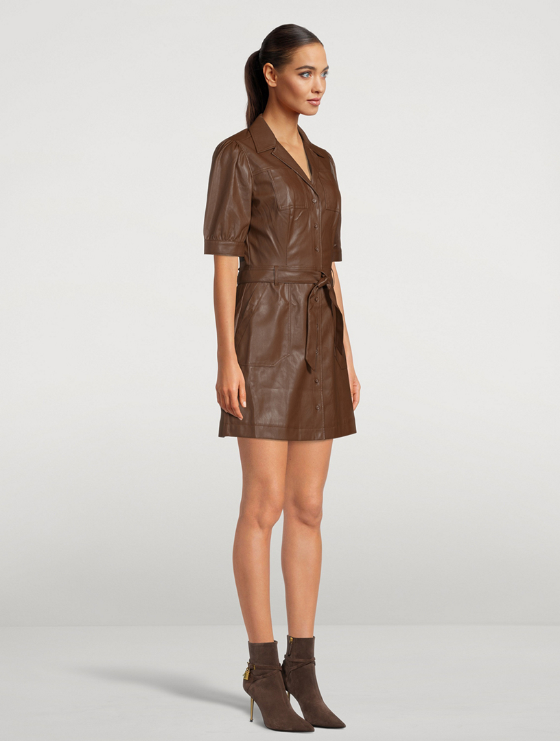 paige brown leather dress PAIGE Brown Faux Leather Fiorella Midi Dress