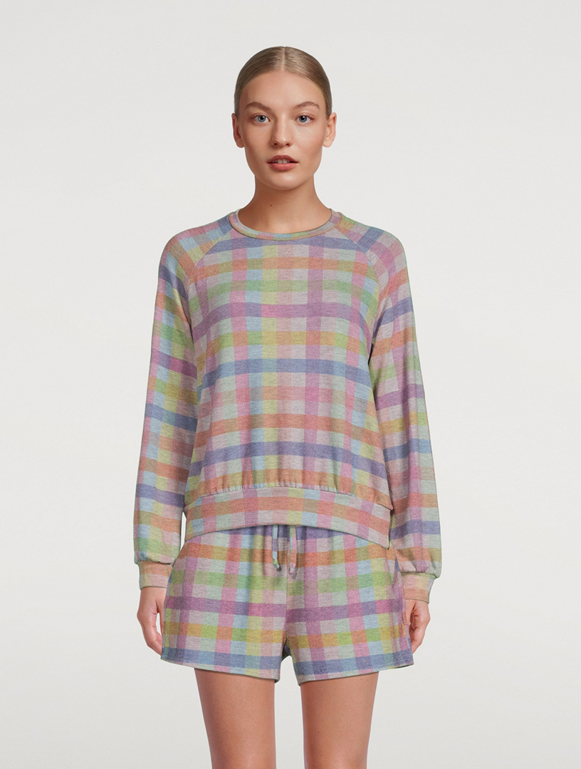 Relaxed Raglan Sweatshirt Gingham Print