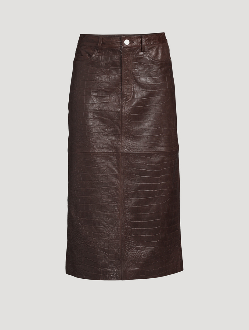 Brown croc outlet leather skirt