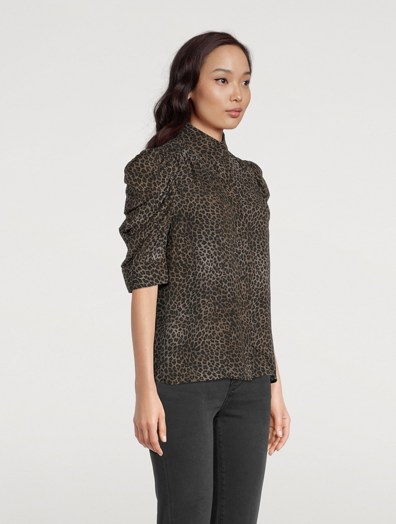 Houndstooth Gillian Puff Sleeve Silk Top