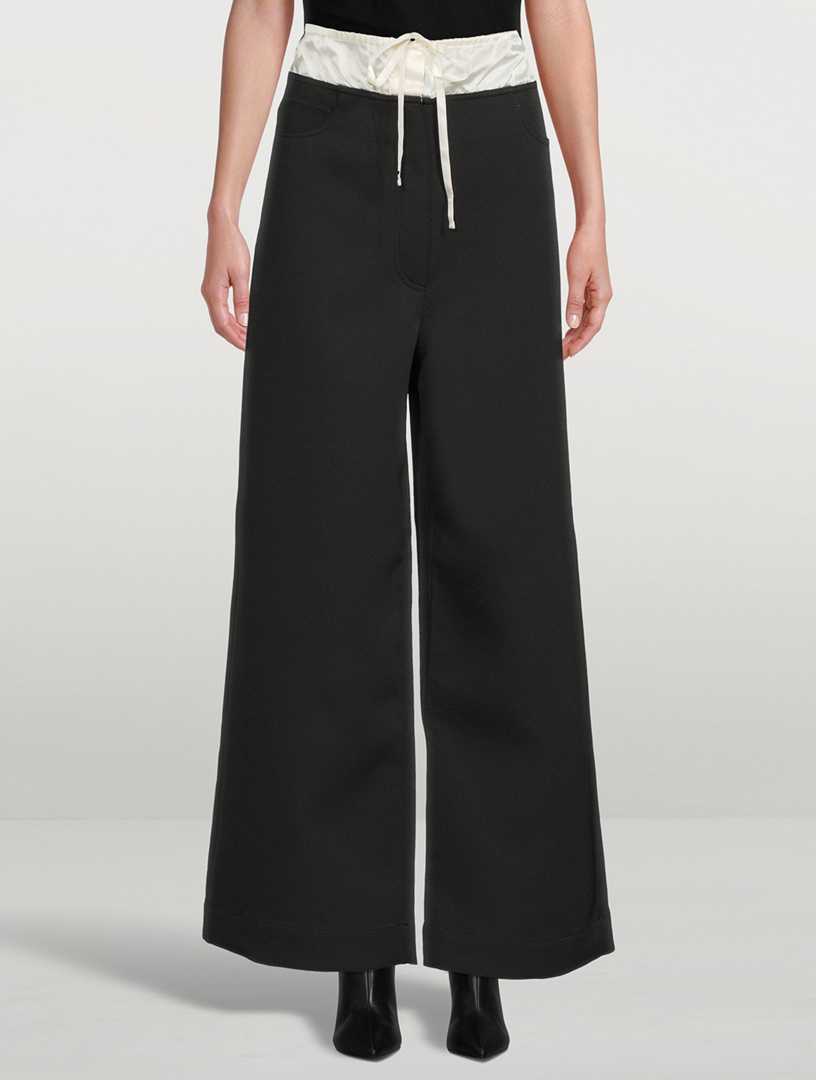 CONTRAST SATIN TROUSERS - Black