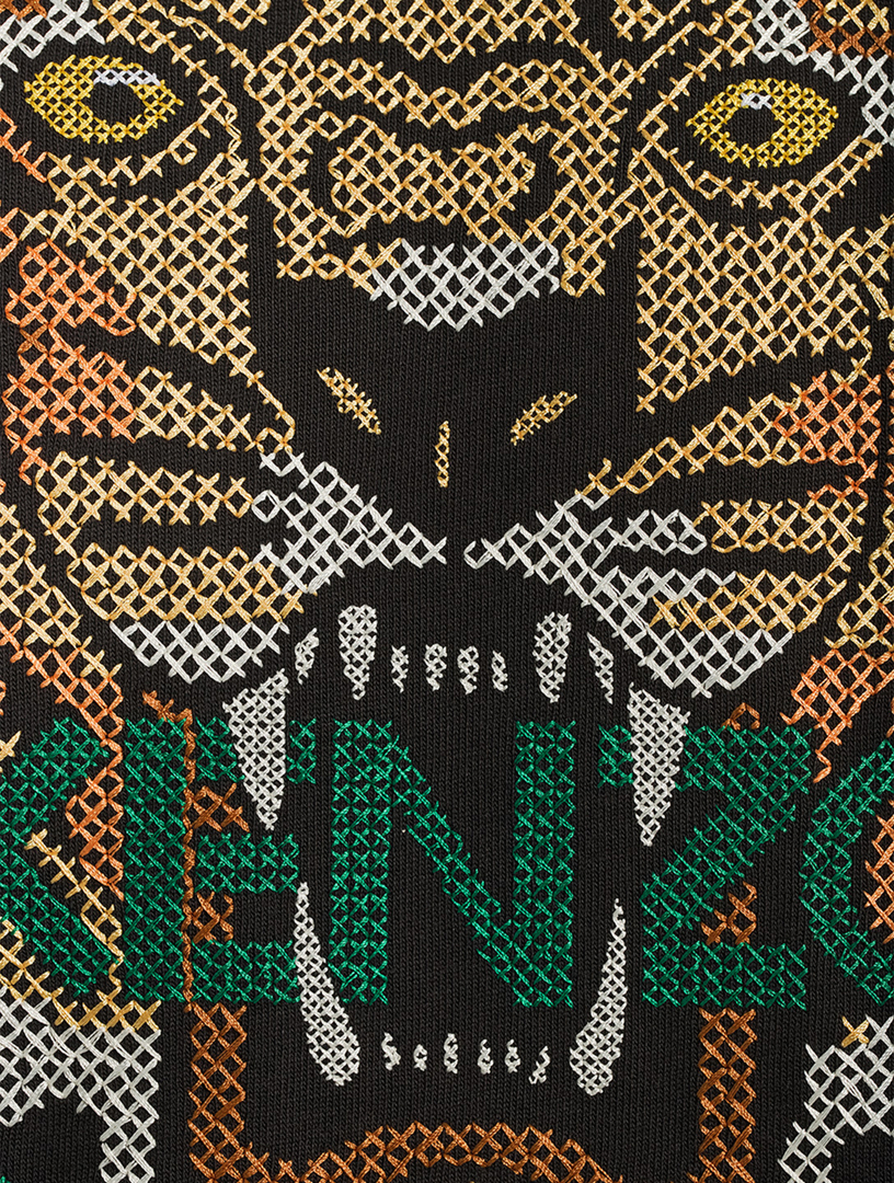 Cotton T-Shirt With Tiger Embroidery
