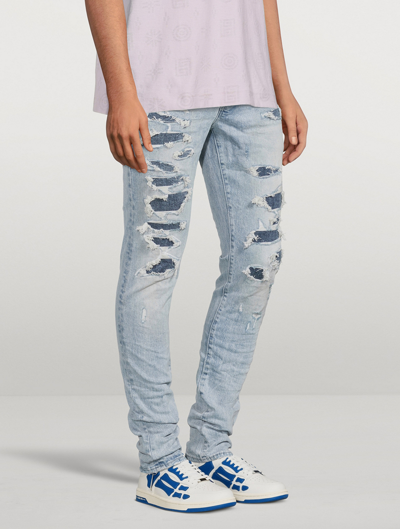 Buy PURPLE BRAND Repair Distressed Skinny Jeans - Blue At 34% Off