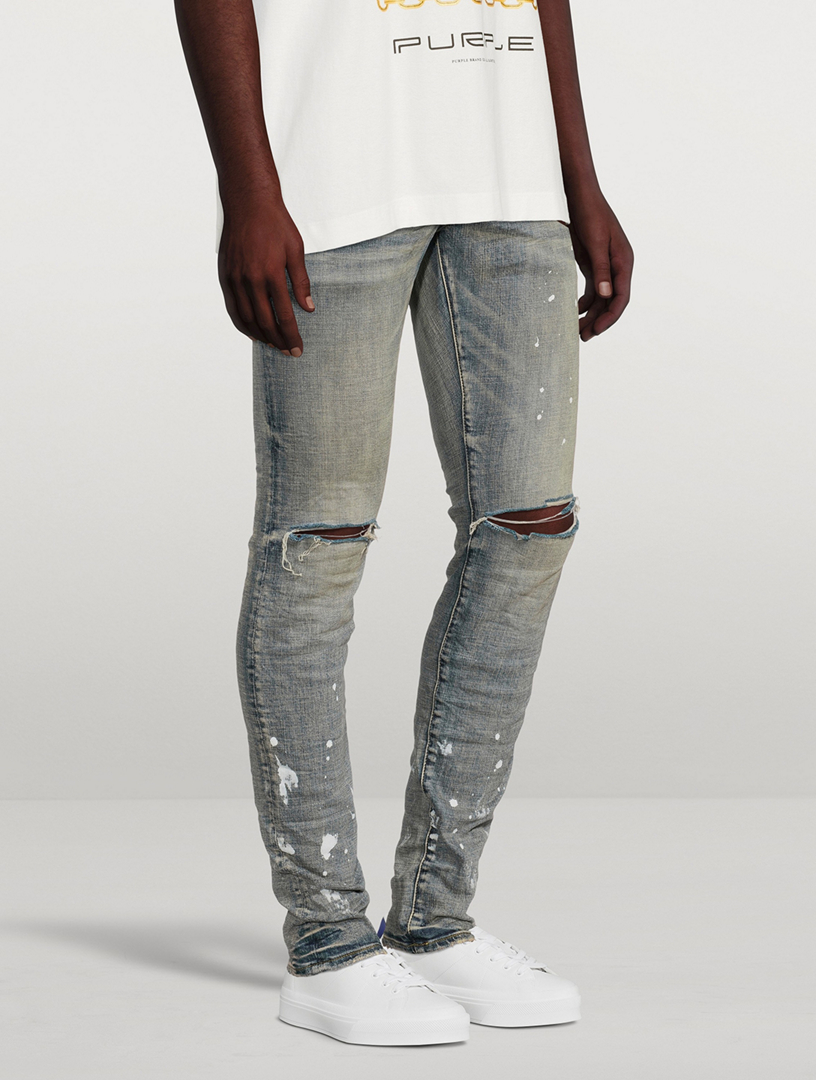PURPLE BRAND Painted Slim-Fit Jeans With Knee Slits | Holt Renfrew