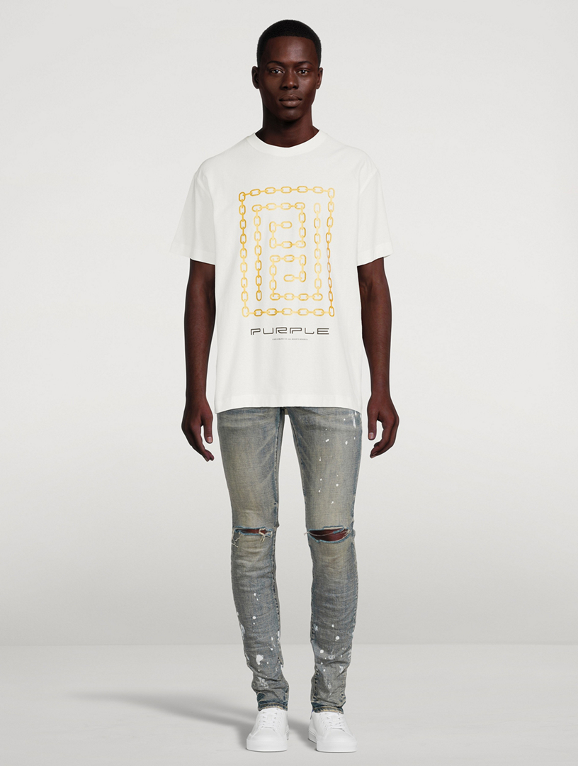 PURPLE BRAND Painted Slim-Fit Jeans With Knee Slits | Holt Renfrew