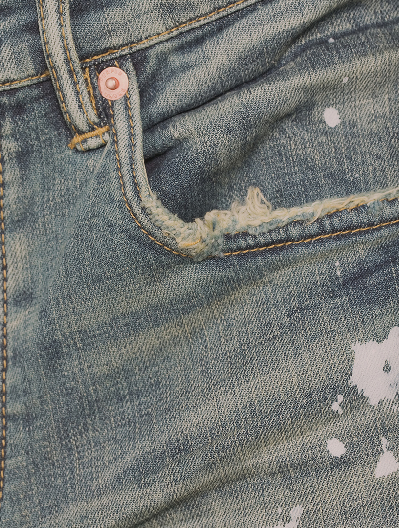 PURPLE BRAND Painted Slim-Fit Jeans With Knee Slits | Holt