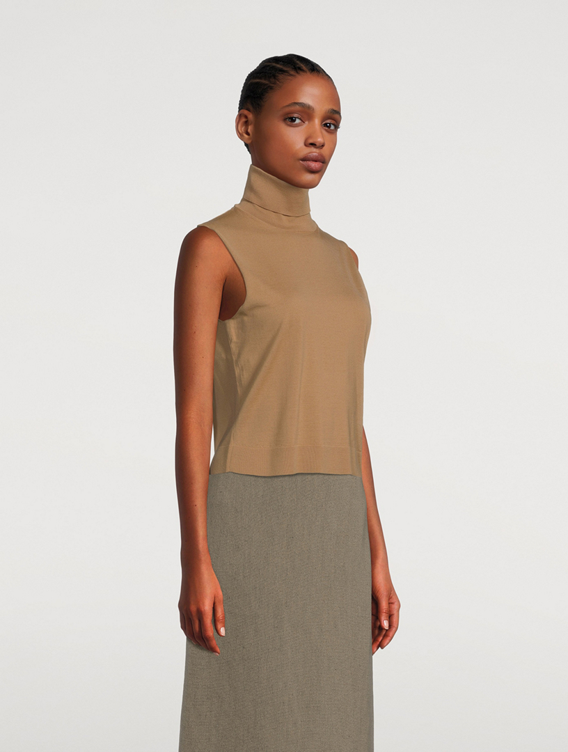 RainGirl - Sleeveless Turtleneck Plain Knit Top