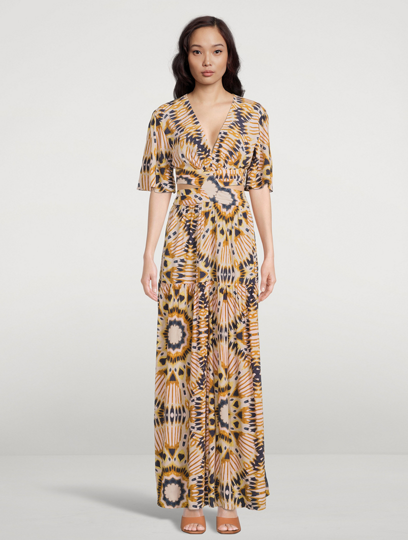 Candy Cut Out Maxi Dress In Ikat Print