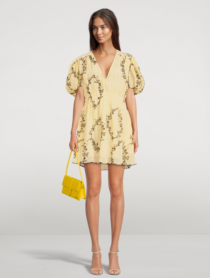 Womens GANNI yellow Pleated Floral Mini Dress