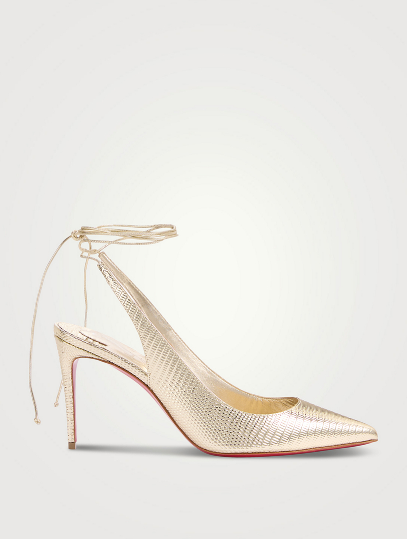 Kate 85 Lizard Embossed Leather Ankle Tie Pumps