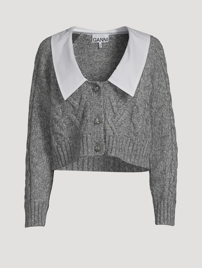 Cable-Knit Cardigan With Crystal Buttons