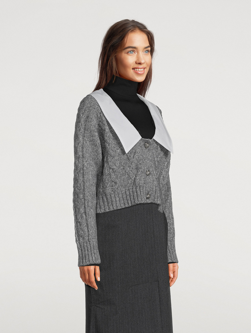 Cable-Knit Cardigan With Crystal Buttons