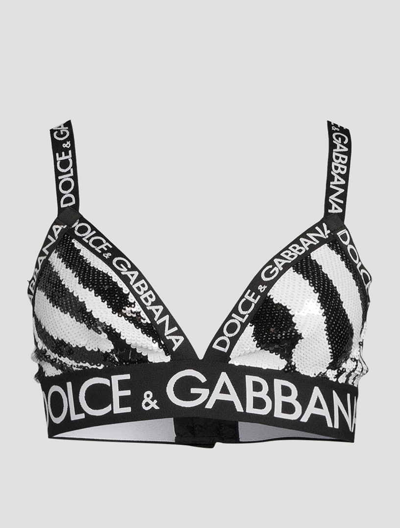 DOLCE & GABBANA Logo-Band Sequin Sports Bra In Zebra Print