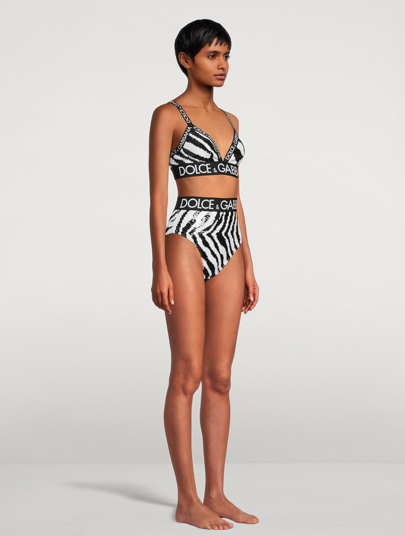 DOLCE & GABBANA Logo-Band Sequin Sports Bra In Zebra Print