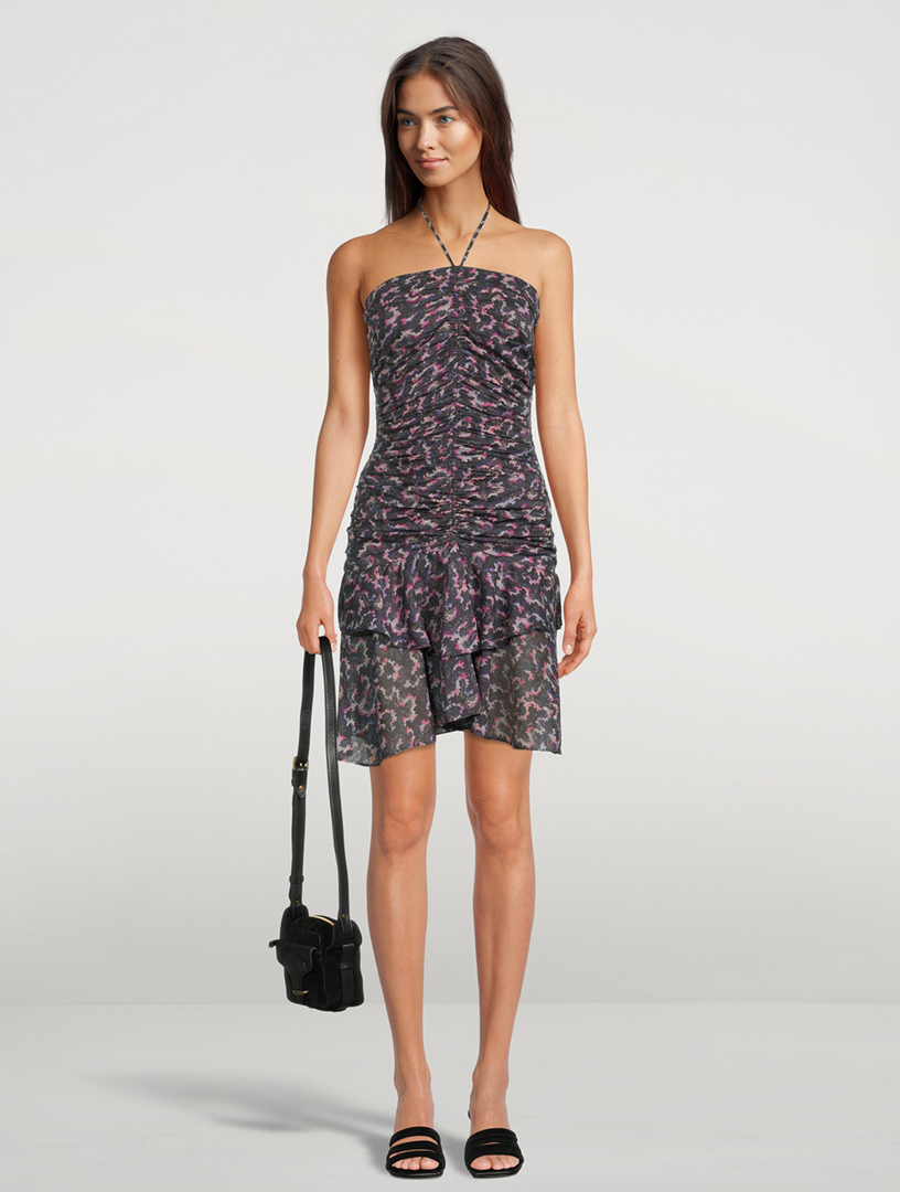 blue jersey wrap dress Blue Ditsy Print Jersey Ruched Sleeve Wrap Dress