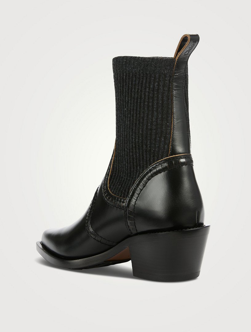 Nellie Leather And Knit Ankle Boots
