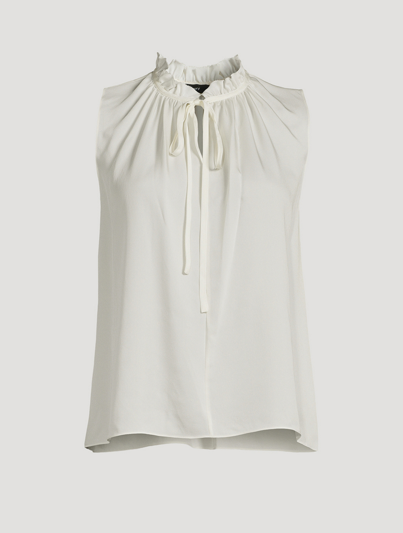 Silk Georgette Tie-Neck Blouse