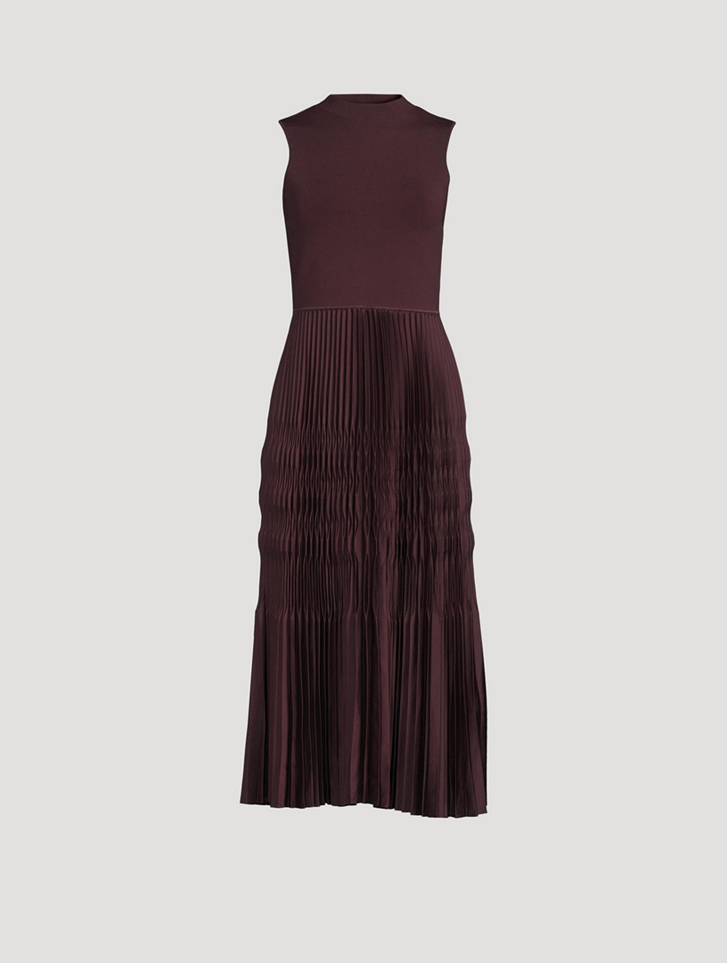 THEORY Satin Pleated Midi Dress | Holt Renfrew