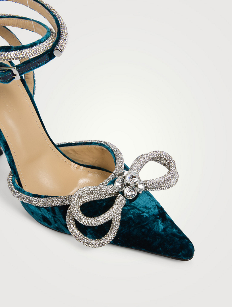 MACH & MACH Double Bow Crystal-Embellished Velvet Pumps