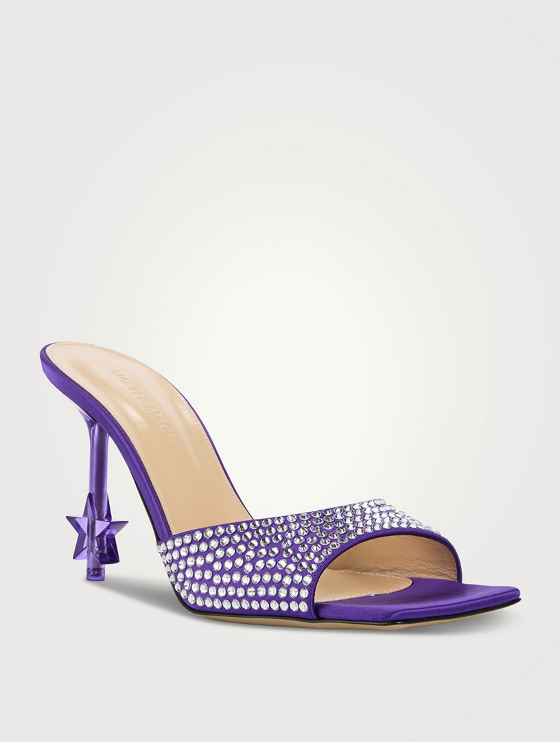 Crystal-Embellished Star Silk Mules