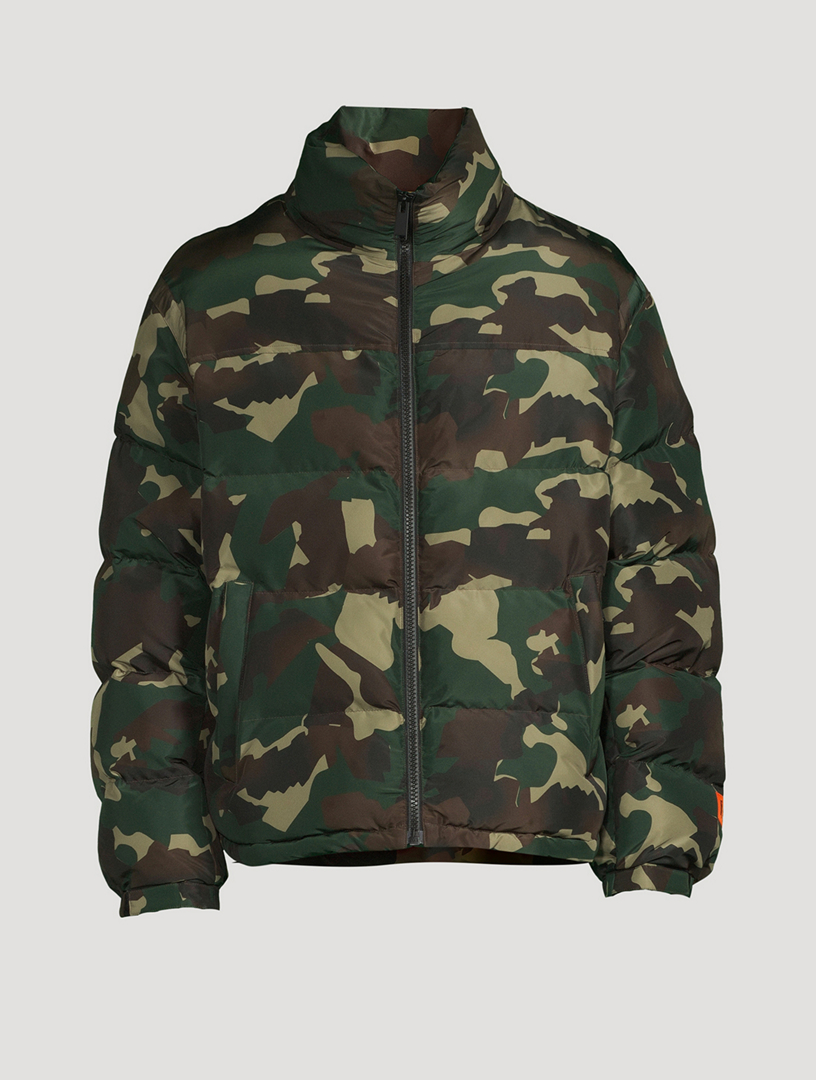 Nylon Puffer Jacket In Camo Print