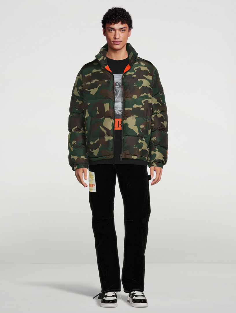 Nylon Puffer Jacket In Camo Print