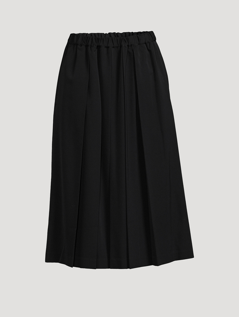Wool Gabardine Pleated Midi Skirt