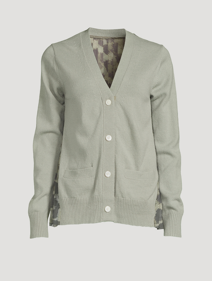 Wool Knit Cardigan With Leopard-Print Back Panel