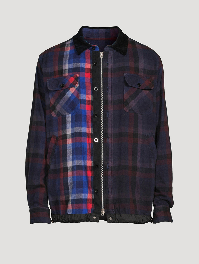 SACAI Cotton Plaid Shirt With Zipper | Holt Renfrew