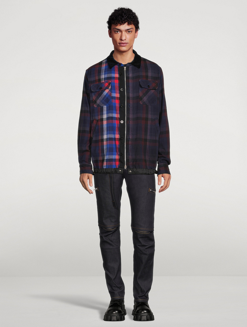 SACAI Cotton Plaid Shirt With Zipper | Holt Renfrew