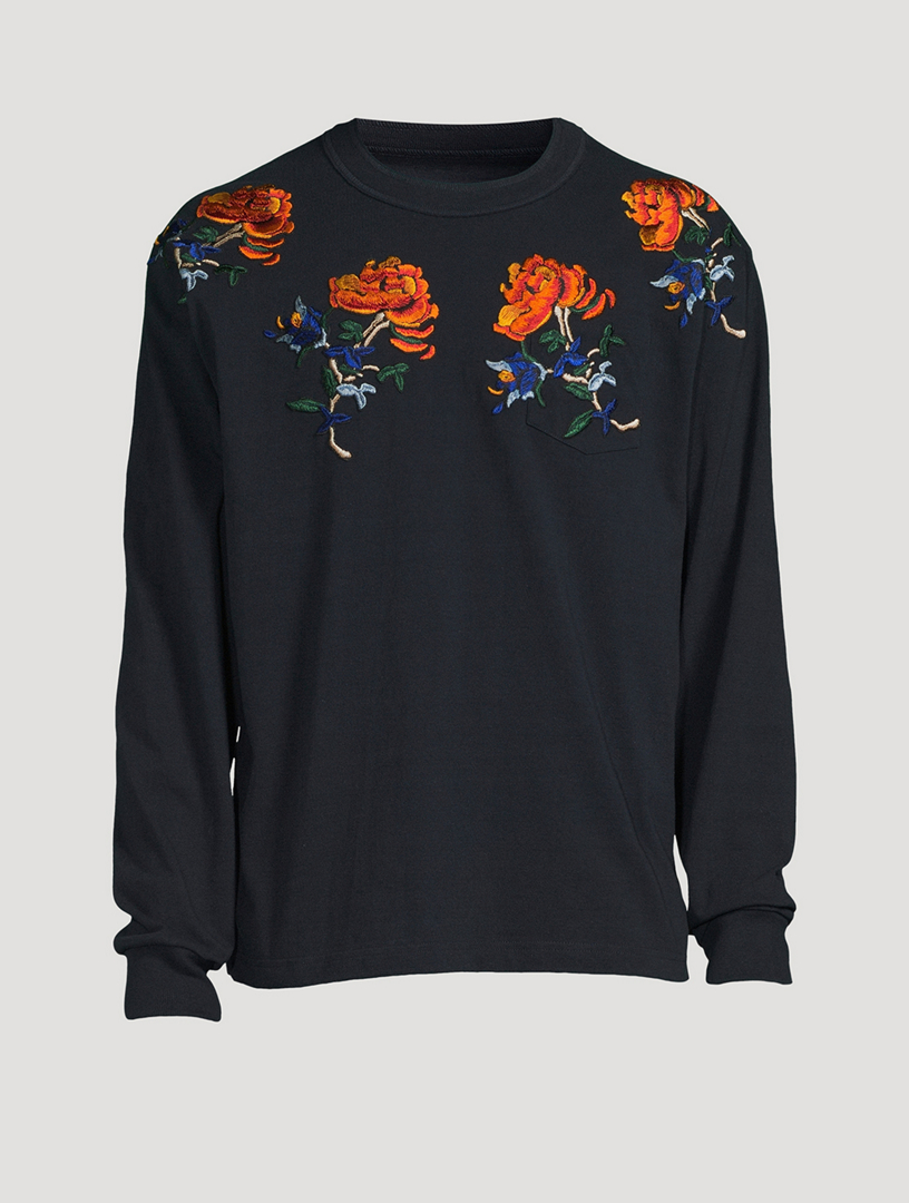 Flower Embroidery Long-Sleeve T-Shirt