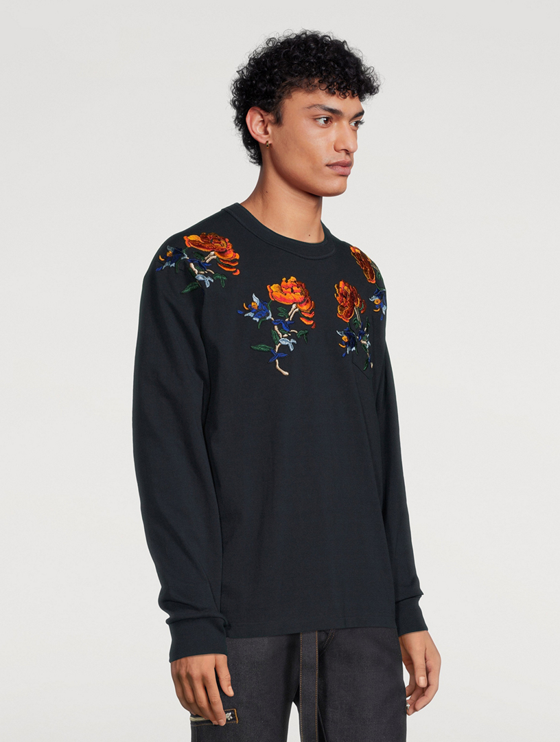 Flower Embroidery Long-Sleeve T-Shirt