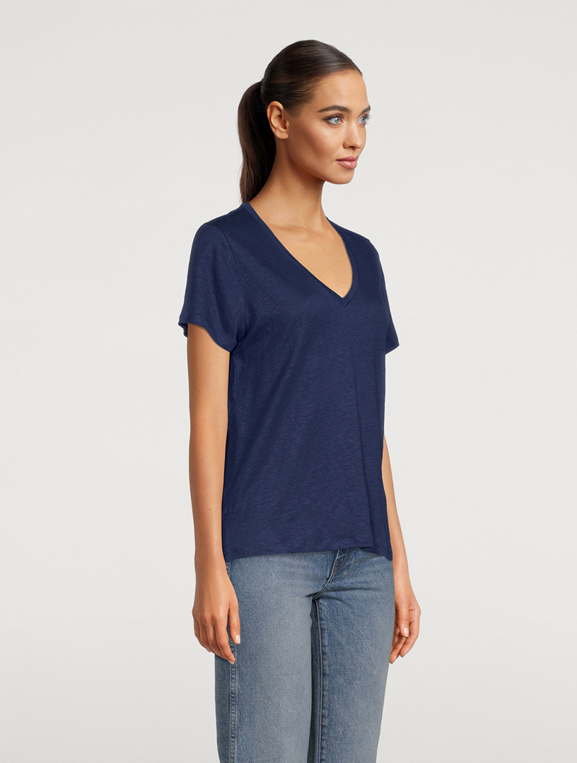 Stretch-Linen V-Neck T-Shirt