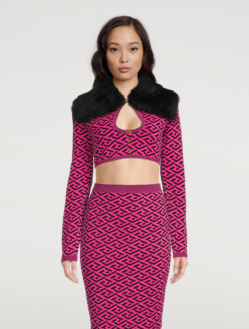 La Greca Cut-Out Cropped Cardigan
