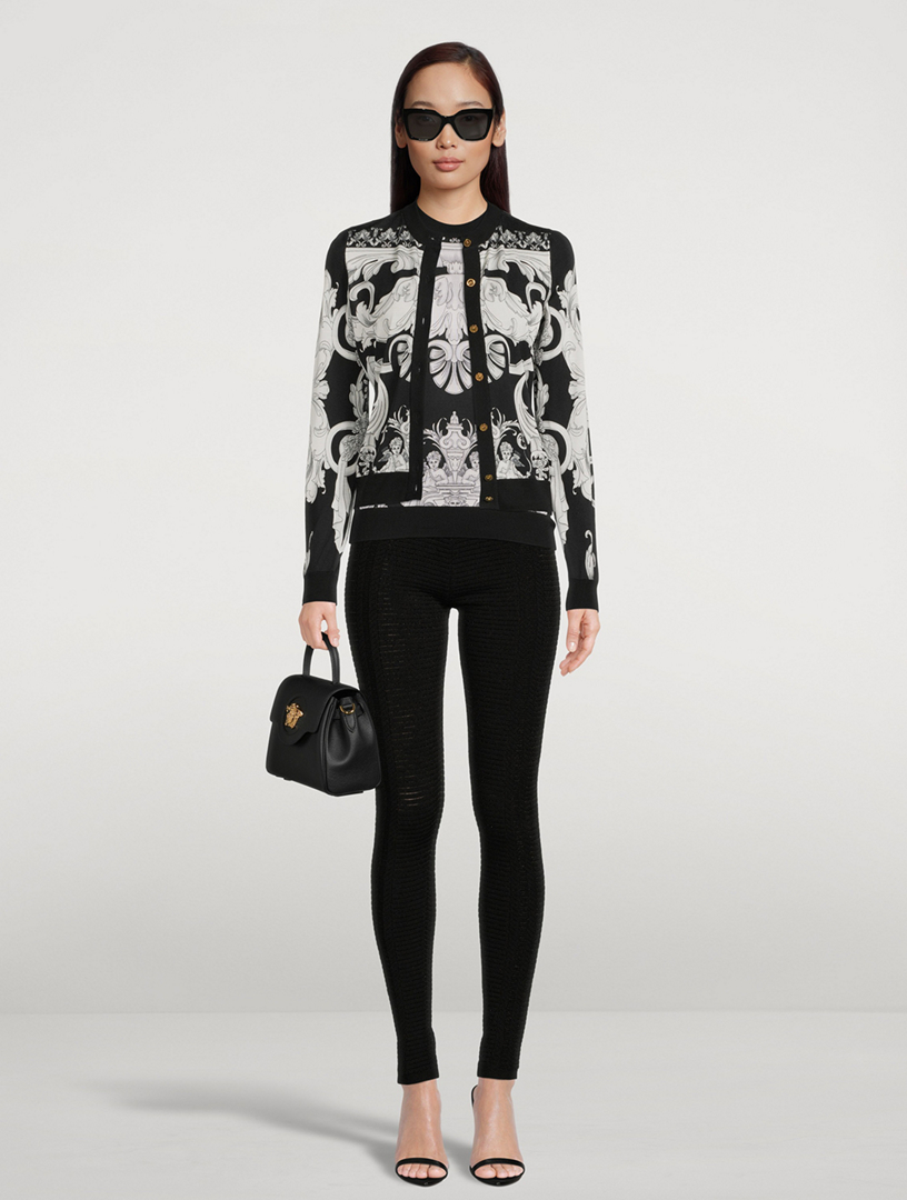 Silk Cardigan Silver Baroque Print