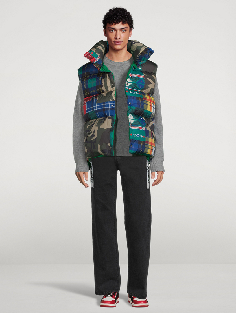 Chevron Down Puffer Vest Check Camo Print