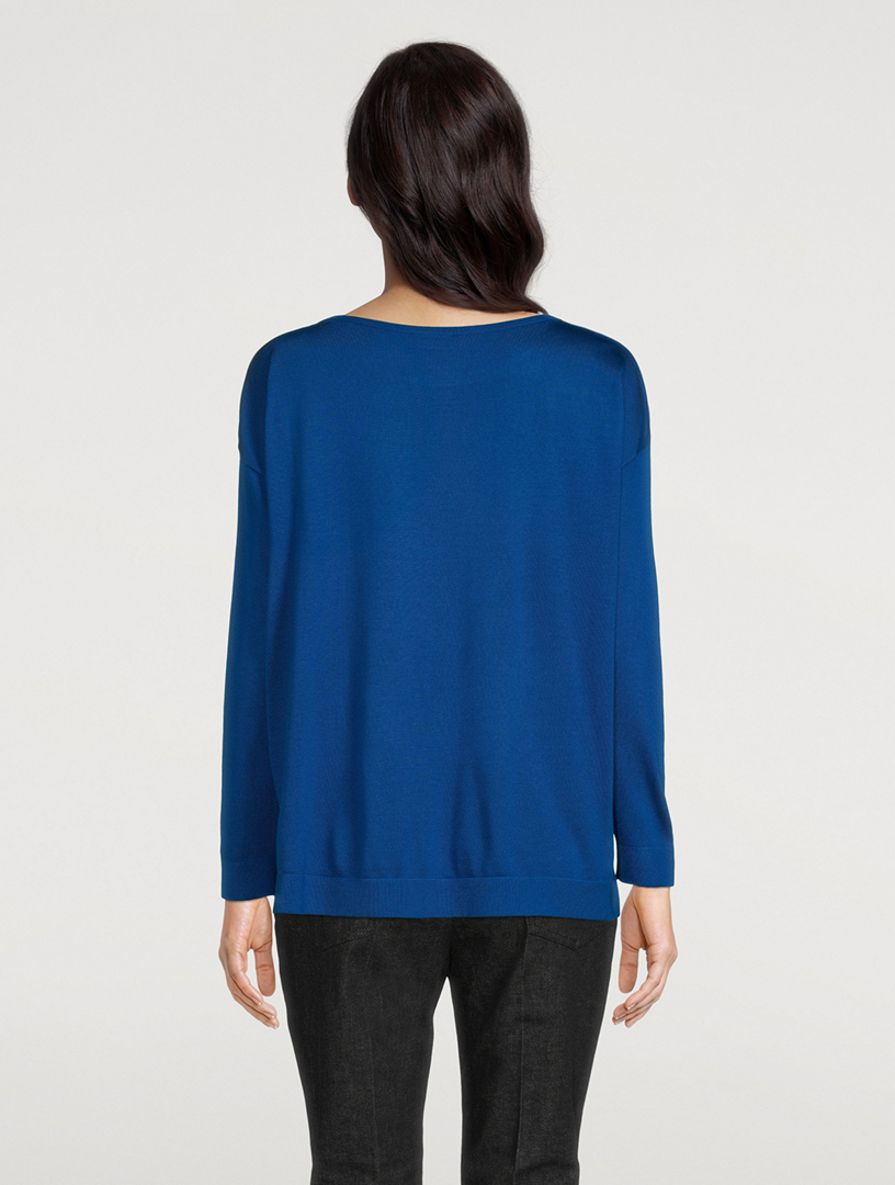 Silk Sweater Blue Flowers At Home Print