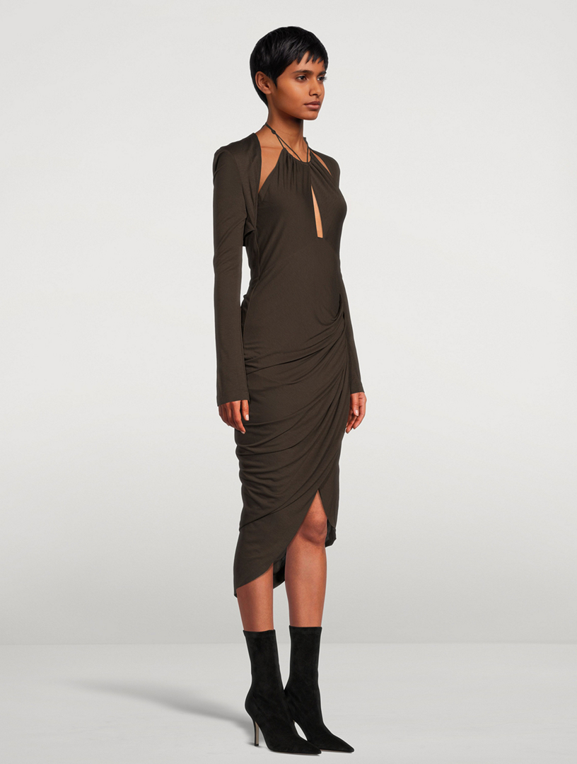 helmut lang halter dress Long-Sleeve fringe sequin dress