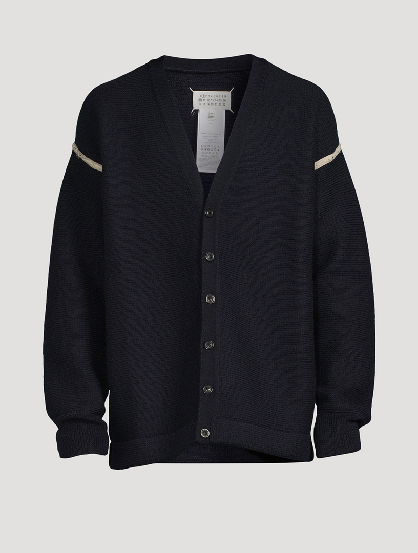 MAISON MARGIELA Wool Knit Cardigan With Denim Elbow Patches | Holt