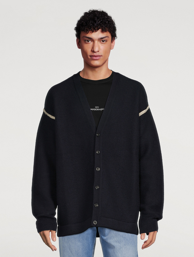 MAISON MARGIELA Wool Knit Cardigan With Denim Elbow Patches | Holt