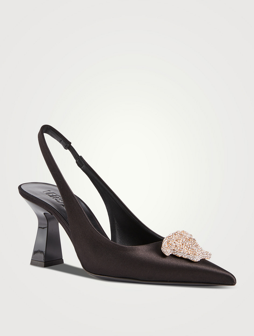 Crystal La Medusa Satin Slingback Pumps