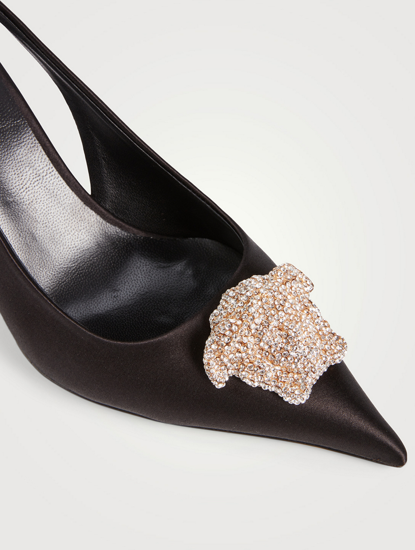 Crystal La Medusa Satin Slingback Pumps