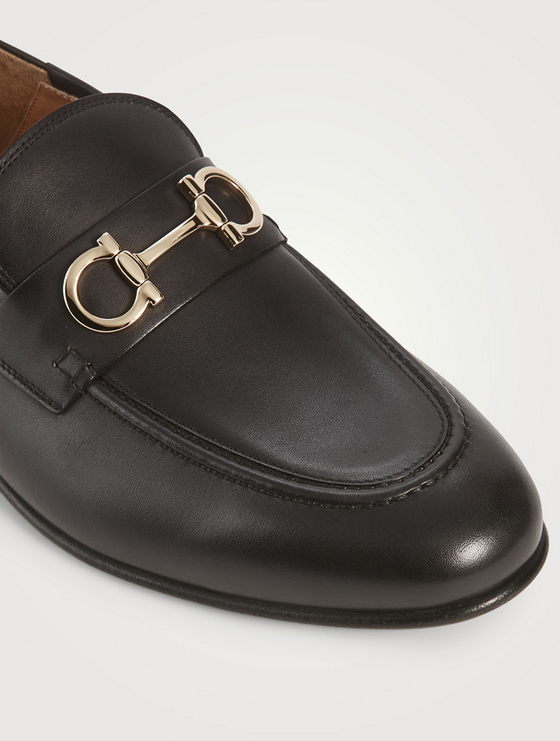 FERRAGAMO Leather Loafers With Gancini Ornament