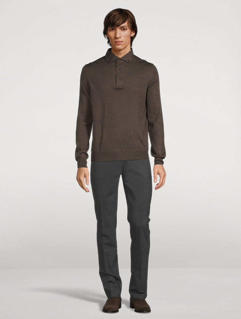 Wool Long-Sleeve Polo Shirt