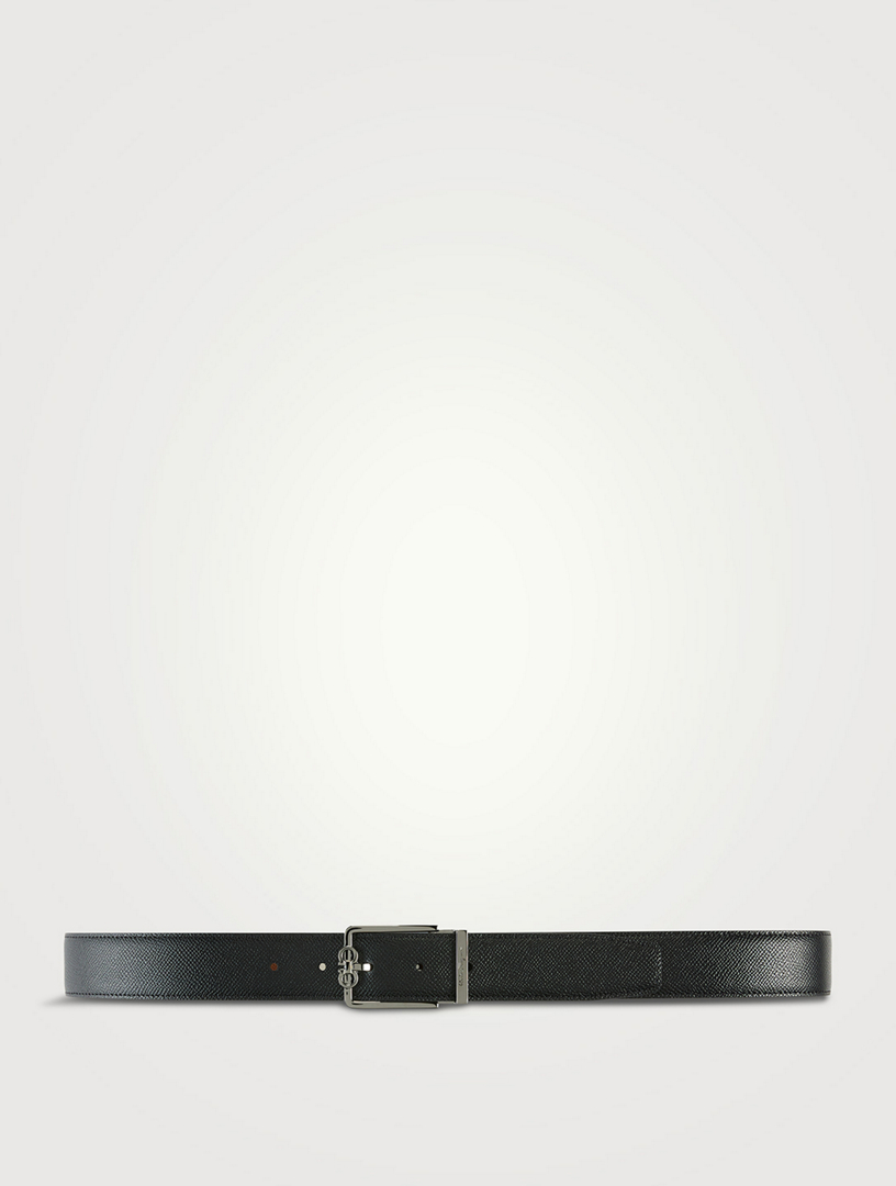 TH Monogram Buckle Two-Tone Adjustable Leather Belt