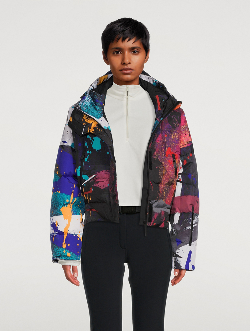 Cropped Down Jacket Paint Splatter Print