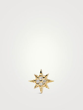 Micro Aztec 14K Gold North Star Stud Earring With Diamonds