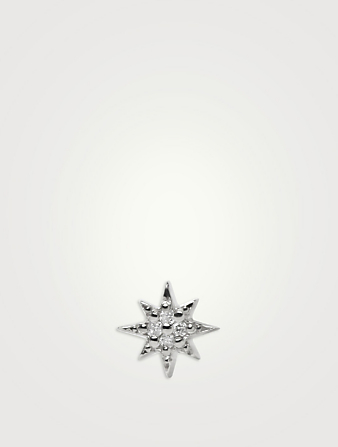 Microclou d'oreille étoile Aztec en or blanc 14 ct avec diamants